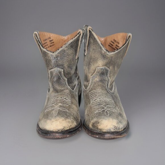 Miz Mooz Carlito Western Boots Sz 7 Gray Tan Distressed Short Cowgirl Booties - Picture 3 of 13